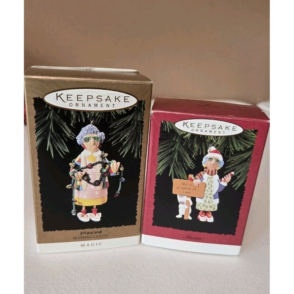 Hallmark Maxine Ornament Lot of 2 – Blinking Lights & "Merry as I Get" w/ Boxes
